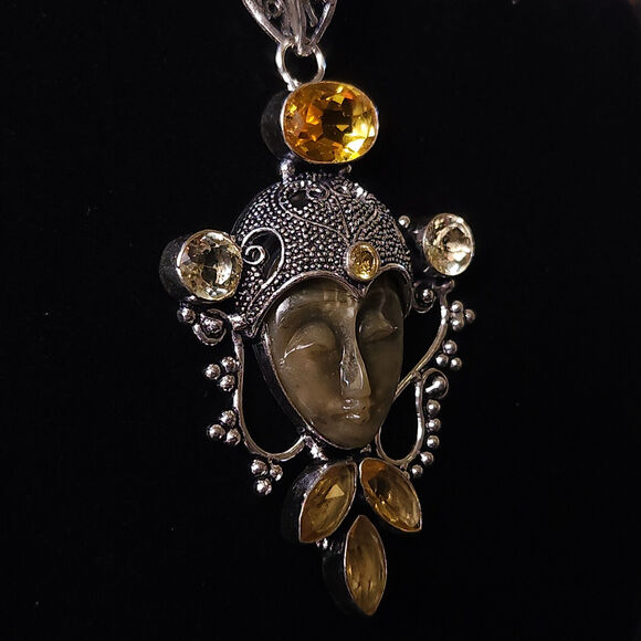 Sterling Silver Bali Goddess Pendant Necklace with Citrine - Picture 8 of 10